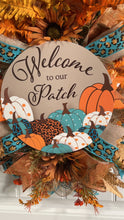 Load image into Gallery viewer, W-067.  “Welcome to Our Patch” Mesh with Leopard Print Accent Ribbons Wreath
