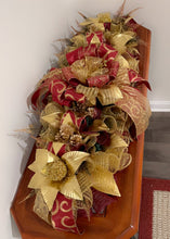 Load image into Gallery viewer, W-059.  (Sold) Burgandy and Gold Christmas Centerpiece Swag
