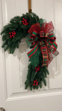 Load image into Gallery viewer, W-069-5.  Pine wreath Candy Cane with red berries on an UITC board (SOLD)
