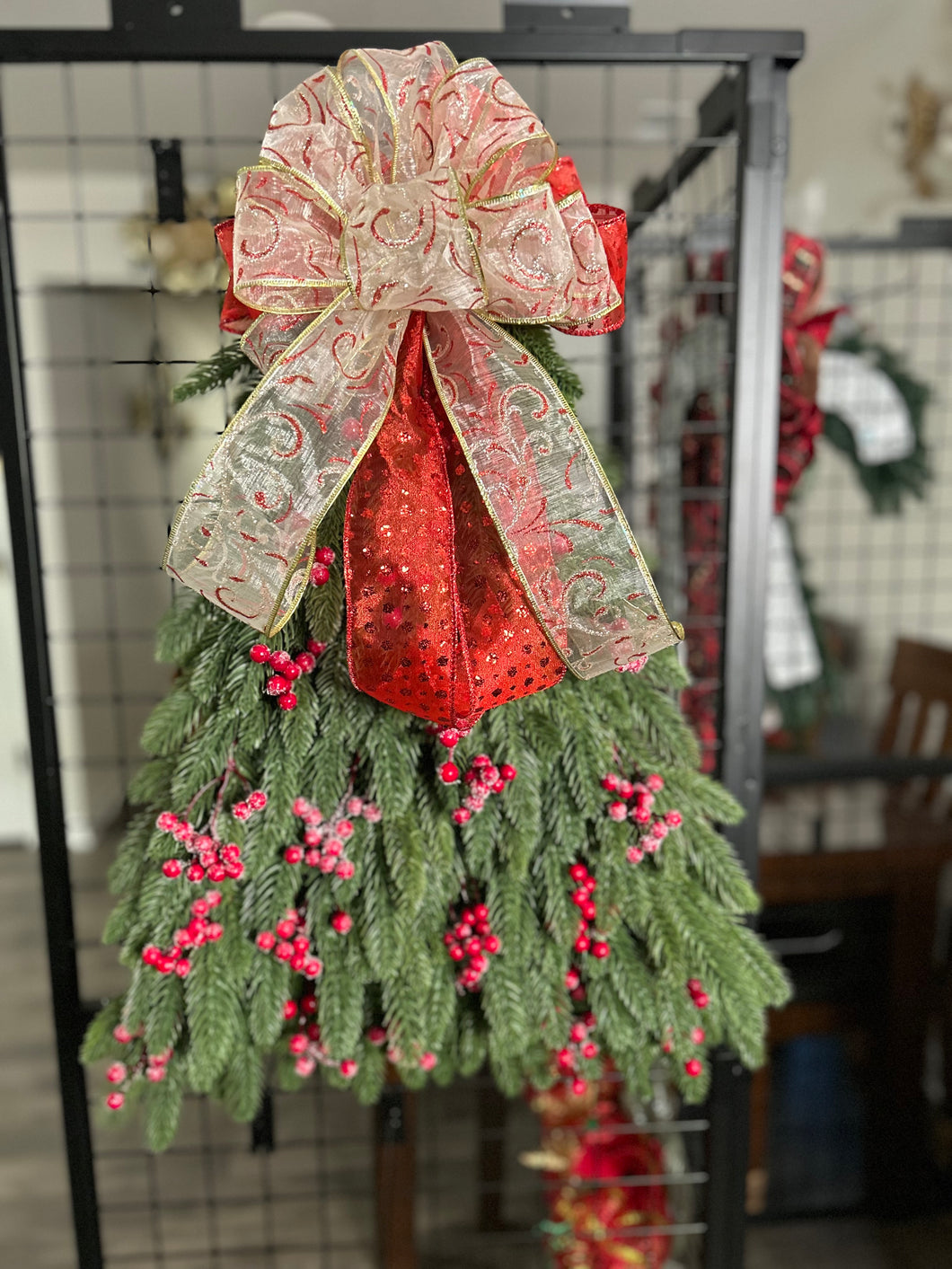 W-071-2.  Christmas Tree Wreath on a UITC board with Red berries